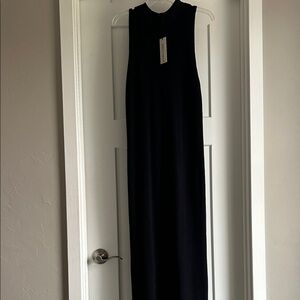 Sleeveless Black Knit Maxi Dress - Elegant Minimalist Sz L NWT